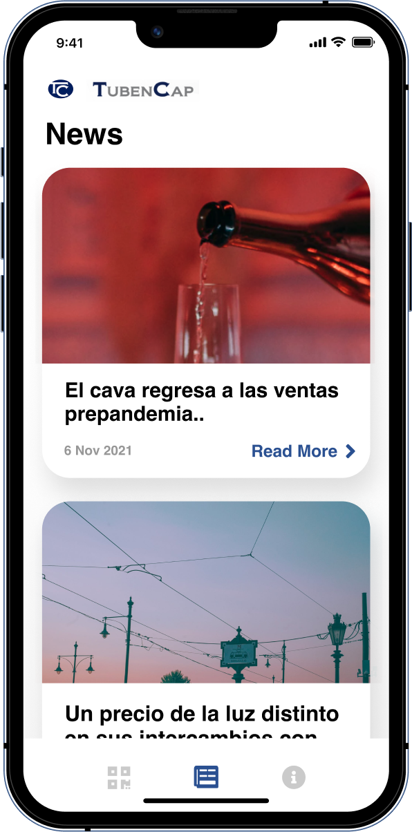 Mockup de un dispositivo móvil con una pantalla de la App TubenCap desarrollada por Doonamis.