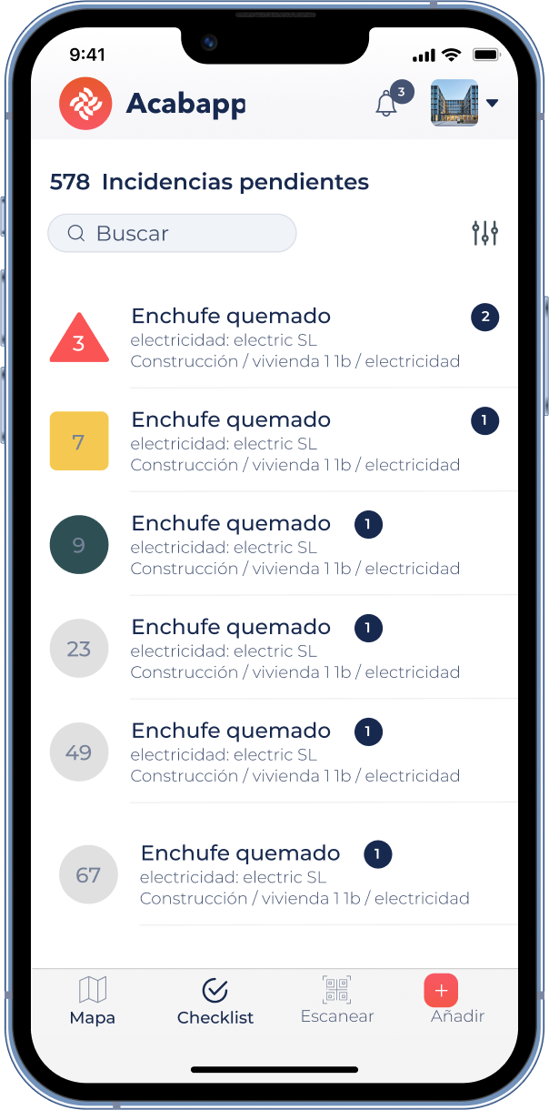 Mockup de un dispositivo móvil con una pantalla de la App Acabapp desarrollada por Doonamis.