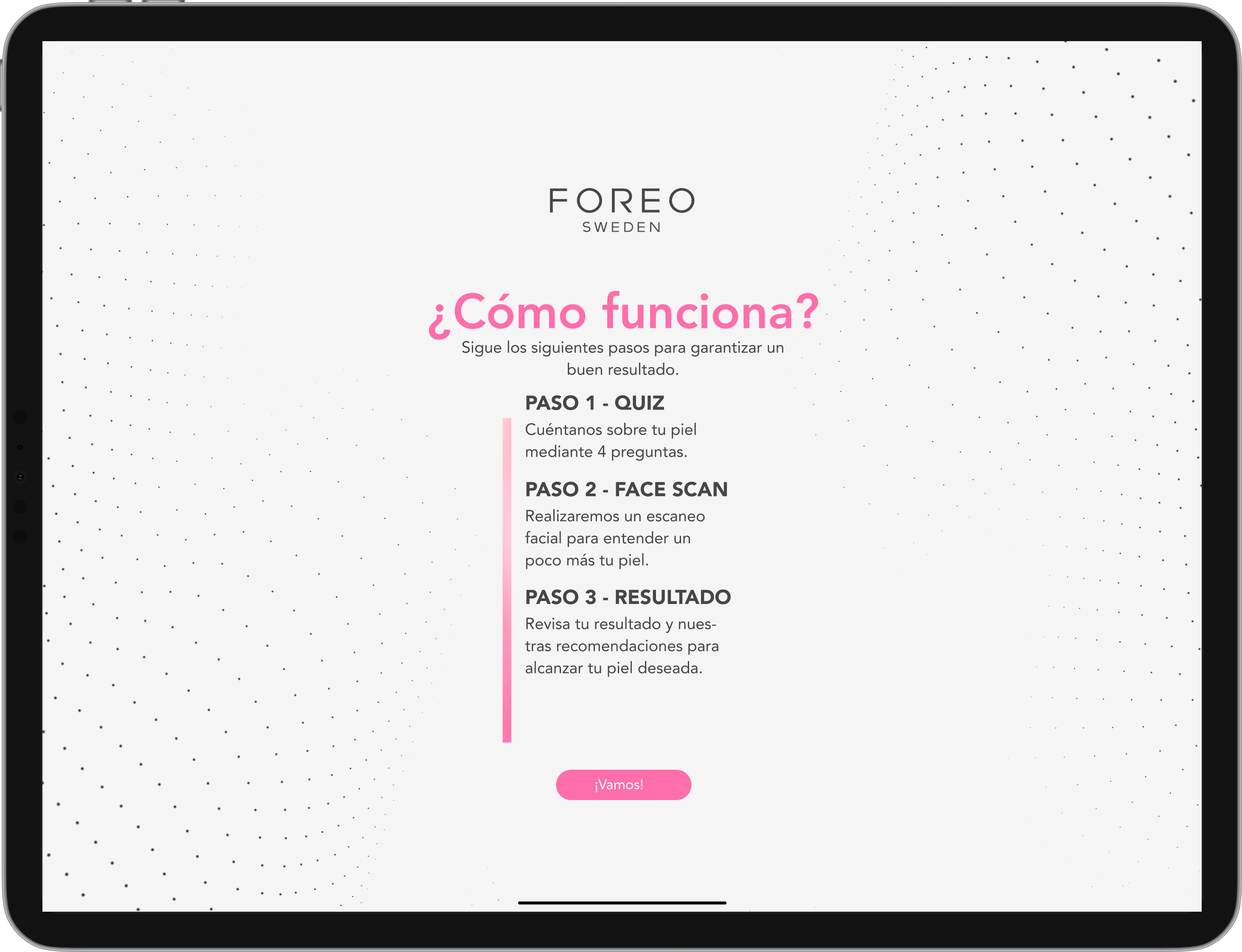 Mockup de una tableta digital con una pantalla de la App de Foreo desarrollada por Doonamis.