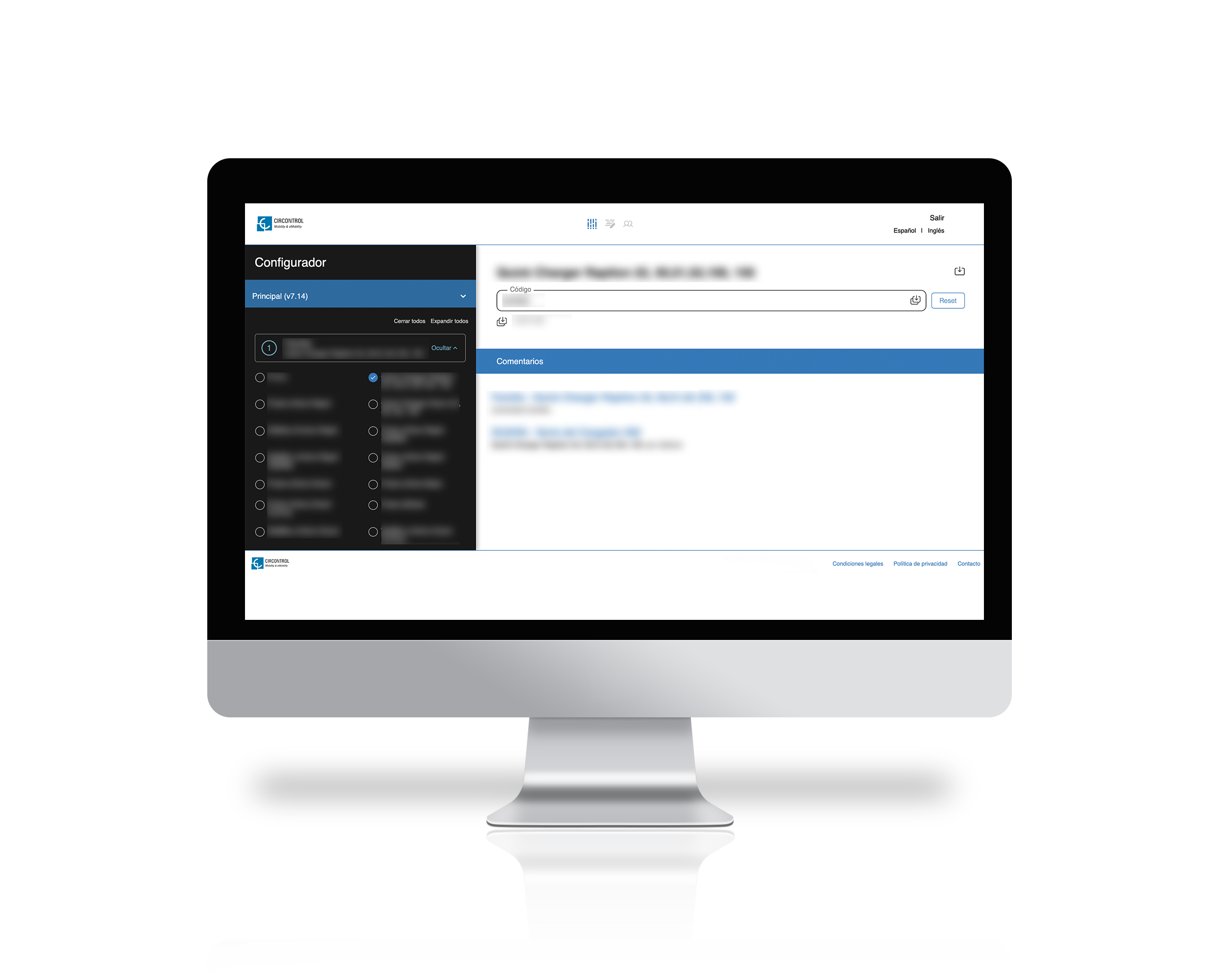 Mockup de un monitor proyectando una pantalla de la WebApp de la empresa Circontrol desarrollada por Doonamis.