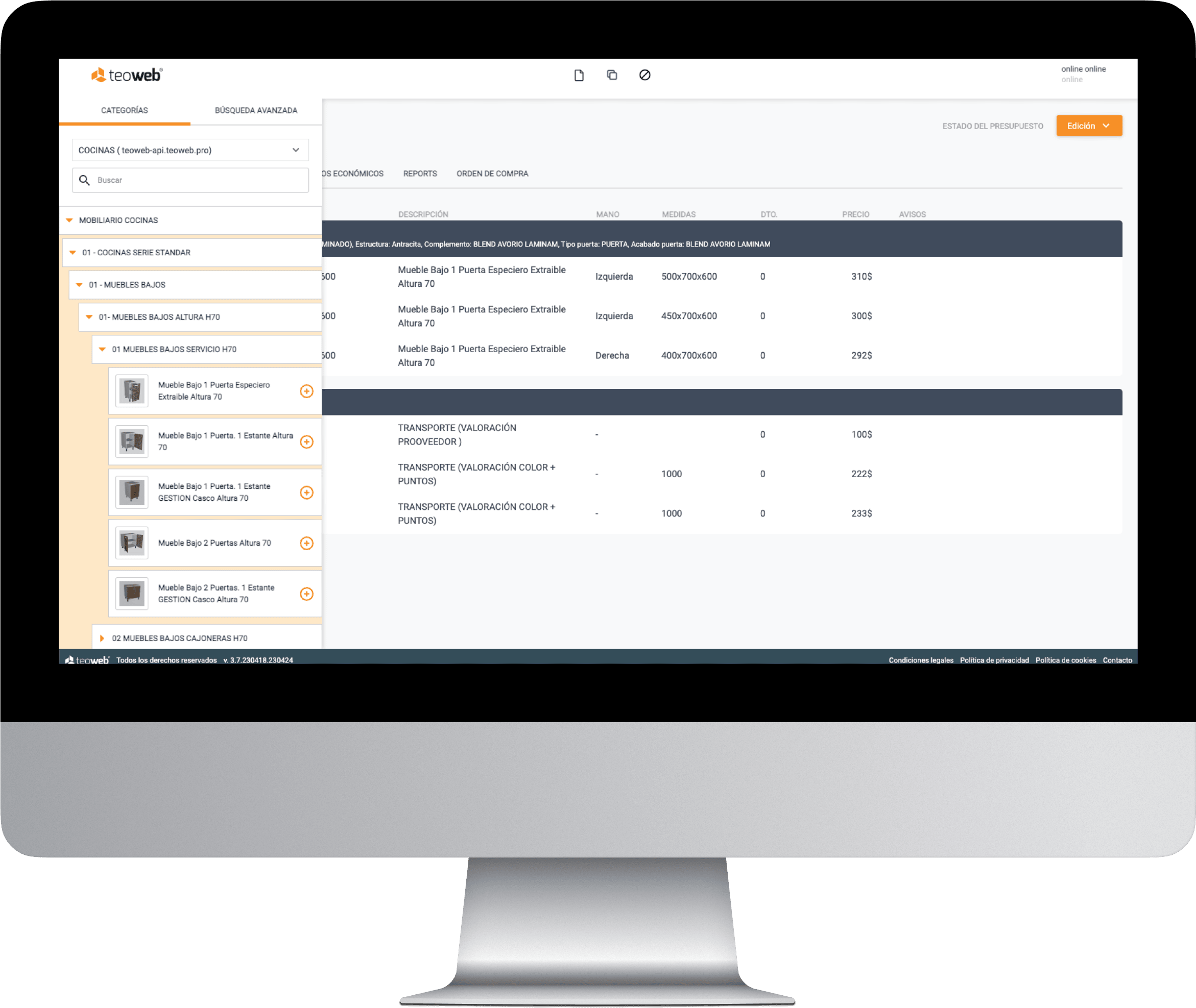 Mockup de un monitor proyectando una pantalla de la plataforma web de la empresa Simsa desarollada por Doonamis.
