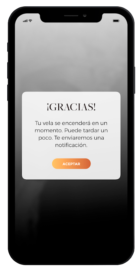 Mockup de un dispositivo móvil proyectando una pantalla de agradecimiento de la aplicación móvil Luzea desarrollada por la empresa Doonamis.
