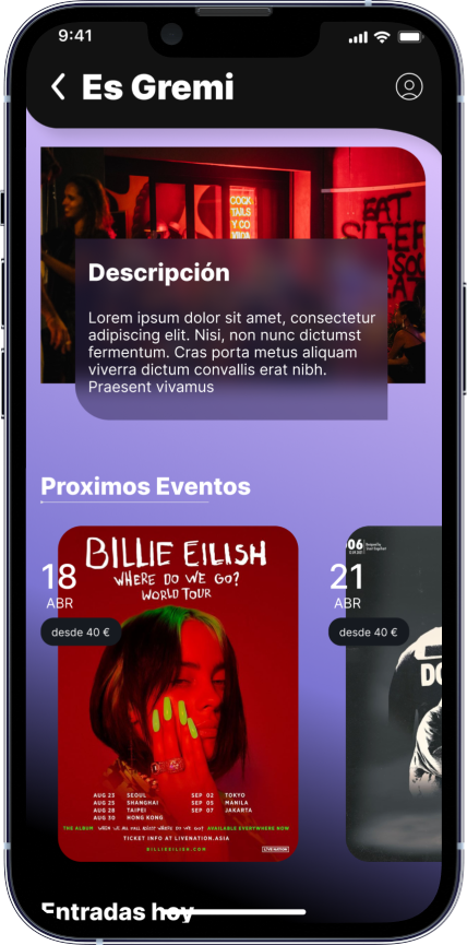 Mockup de un dispositivo móvil proyectando una pantalla de la aplicación móvil Tango App desarrollada por Doonamis.