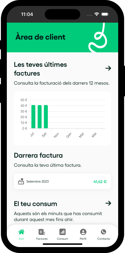 Mockup de un móvil con una pantalla del área de cliente de Vera desarrollado por Doonamis